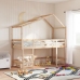Cama alta con escalera y techo madera maciza de pino 80x200 cm