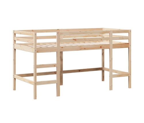 Cama alta con escalera y techo madera maciza de pino 80x200 cm
