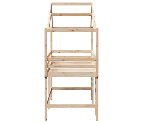 Cama alta con escalera y techo madera maciza de pino 80x200 cm