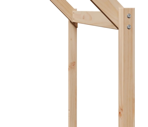 Cama alta con escalera y techo madera maciza de pino 80x200 cm