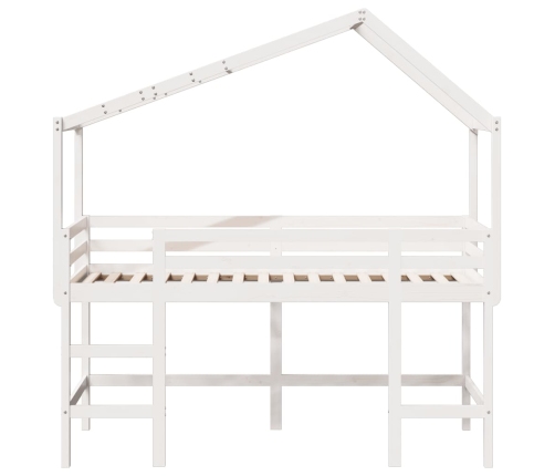 Cama alta escalera y techo madera maciza pino blanca 90x190 cm