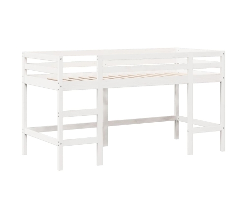 Cama alta escalera y techo madera maciza pino blanca 90x190 cm