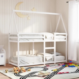 Cama litera con techo madera maciza de pino blanco 80x200 cm