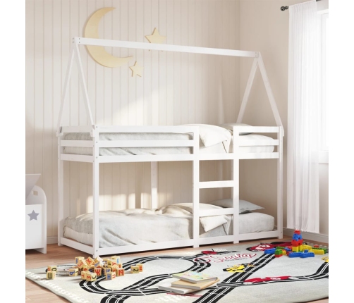 Cama litera con techo madera maciza de pino blanco 80x200 cm