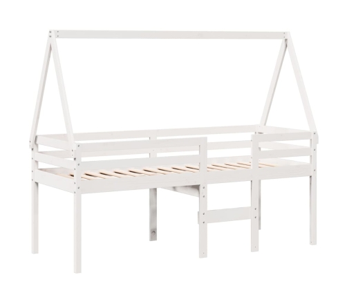 Cama alta con techo madera maciza de pino blanco 80x200 cm