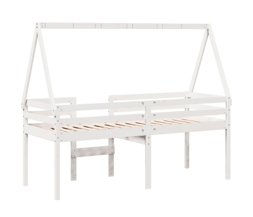 Cama alta con techo madera maciza de pino blanco 80x200 cm