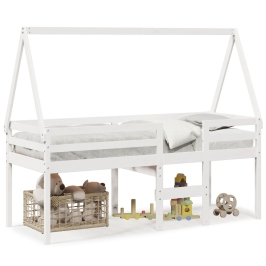 Cama alta con techo madera maciza de pino blanco 80x200 cm