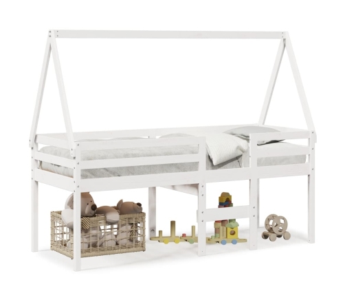 Cama alta con techo madera maciza de pino blanco 80x200 cm