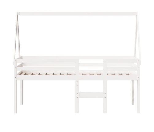 Cama alta con techo madera maciza de pino blanca 90x190 cm