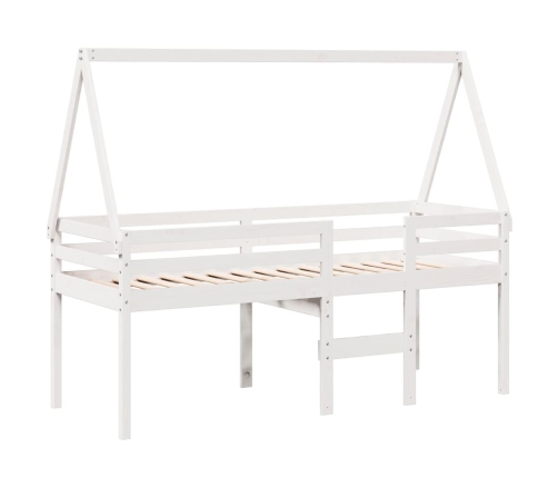 Cama alta con techo madera maciza pino blanca 75x190 cm