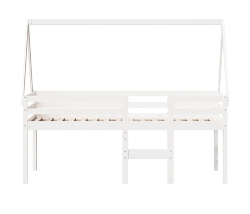 Cama alta con techo madera maciza pino blanca 75x190 cm