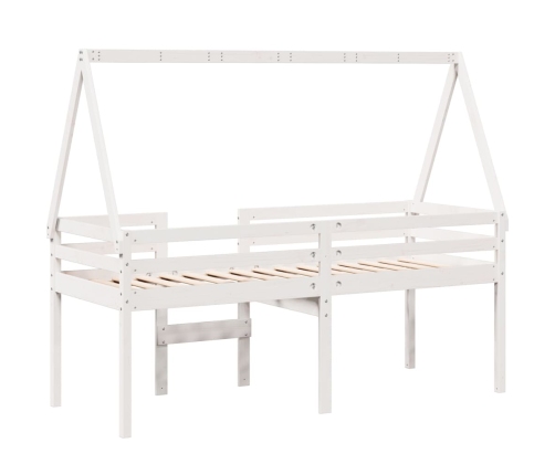 Cama alta con techo madera maciza pino blanca 75x190 cm