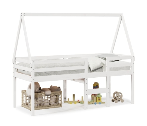 Cama alta con techo madera maciza pino blanca 75x190 cm