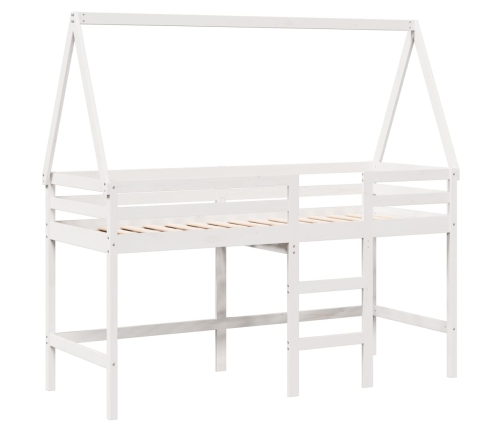 Cama alta escalera y techo madera maciza pino blanca 90x200 cm