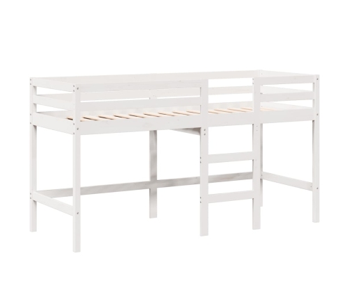 Cama alta escalera y techo madera maciza pino blanca 90x200 cm