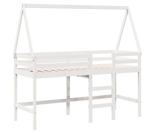 Cama alta escalera y techo madera maciza pino blanca 80x200 cm