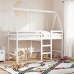 Cama alta escalera y techo madera maciza pino blanca 80x200 cm