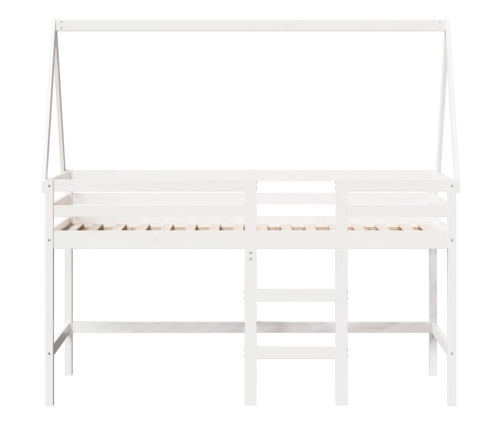 Cama alta escalera y techo madera maciza pino blanca 80x200 cm