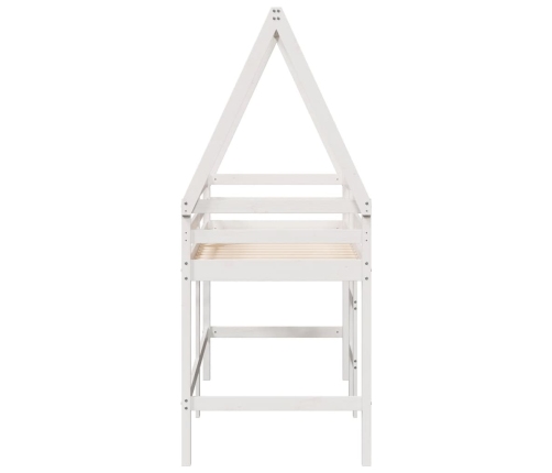 Cama alta escalera y techo madera maciza pino blanca 80x200 cm