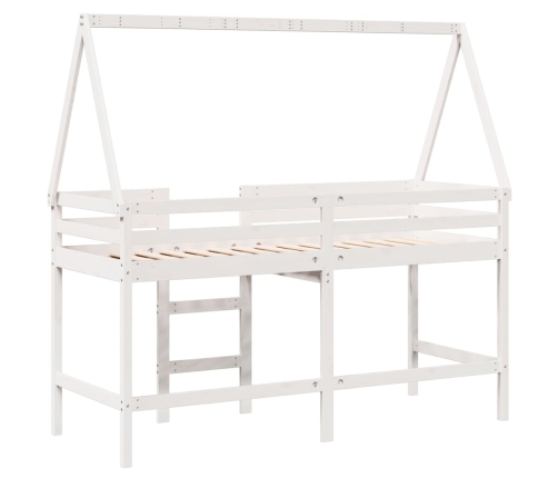 Cama alta escalera y techo madera maciza pino blanca 80x200 cm