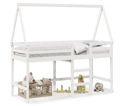 Cama alta escalera y techo madera maciza pino blanca 80x200 cm