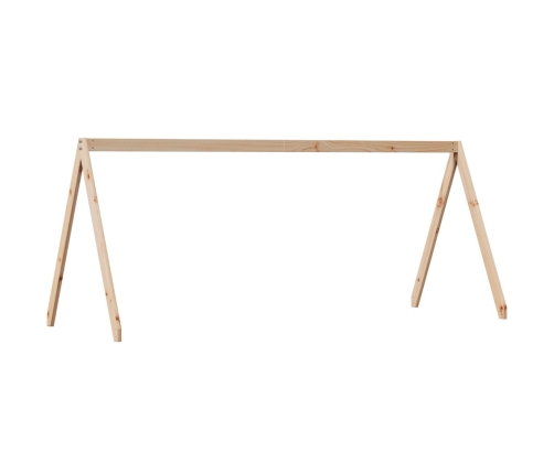 Cama alta con escalera y techo madera maciza de pino 90x190 cm
