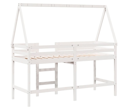 vidaXL Cama alta escalera y techo madera maciza pino blanca 90x190 cm