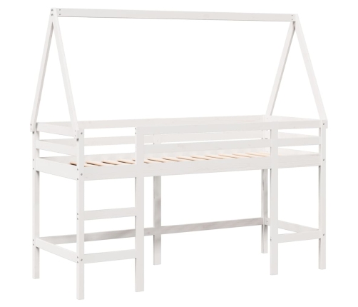 Cama alta escalera y techo madera maciza pino blanca 80x200 cm