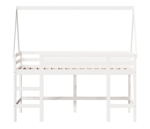 Cama alta escalera y techo madera maciza pino blanca 80x200 cm