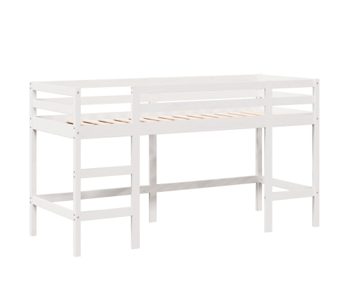 Cama alta escalera y techo madera maciza pino blanca 80x200 cm
