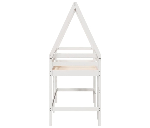 Cama alta escalera y techo madera maciza pino blanca 80x200 cm