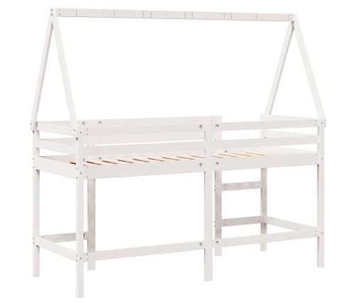 Cama alta escalera y techo madera maciza pino blanca 80x200 cm