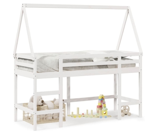 Cama alta escalera y techo madera maciza pino blanca 80x200 cm