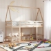 Cama alta con escalera y techo madera maciza de pino 90x190 cm