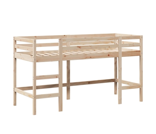 Cama alta con escalera y techo madera maciza de pino 90x190 cm