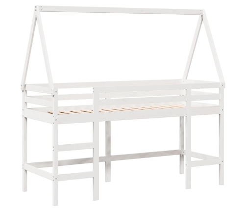 Cama alta escalera y techo madera maciza pino blanca 90x190 cm