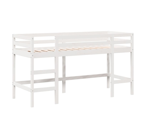 Cama alta escalera y techo madera maciza pino blanca 90x190 cm