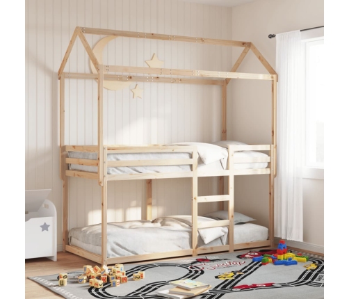 Cama litera con techo madera maciza de pino 80x200 cm