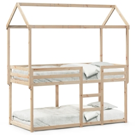 Cama litera con techo madera maciza de pino 80x200 cm