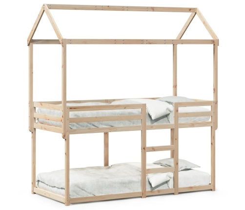 Cama litera con techo madera maciza de pino 80x200 cm