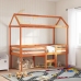 Cama alta con techo madera maciza de pino marrón cera 80x200 cm