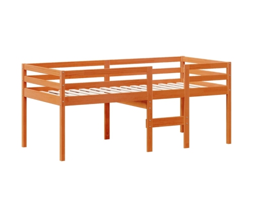Cama alta con techo madera maciza de pino marrón cera 80x200 cm