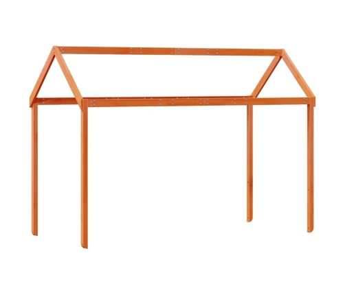 Cama alta con techo madera maciza de pino marrón cera 80x200 cm