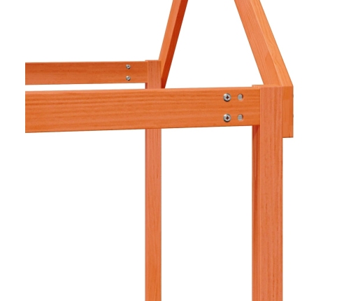 Cama alta con techo madera maciza de pino marrón cera 80x200 cm
