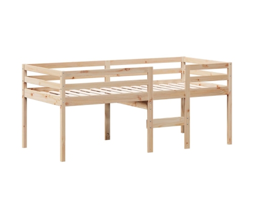 Cama alta con techo madera maciza de pino marrón cera 75x190 cm