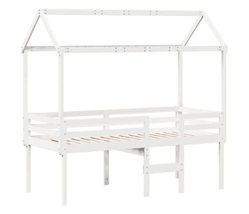 vidaXL Cama alta con techo madera maciza pino blanca 75x190 cm