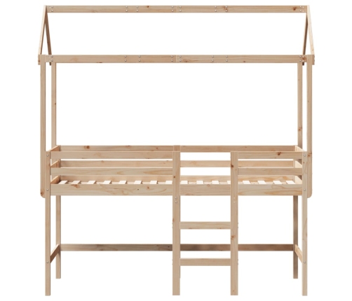 Cama alta con escalera y techo madera maciza de pino 90x190 cm