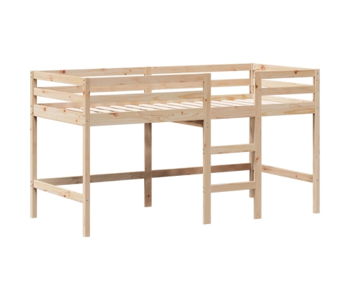 Cama alta con escalera y techo madera maciza de pino 90x190 cm
