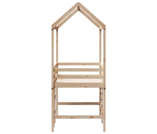 Cama alta con escalera y techo madera maciza de pino 90x190 cm