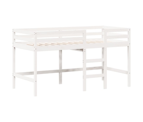 Cama alta escalera y techo madera maciza pino blanca 90x190 cm